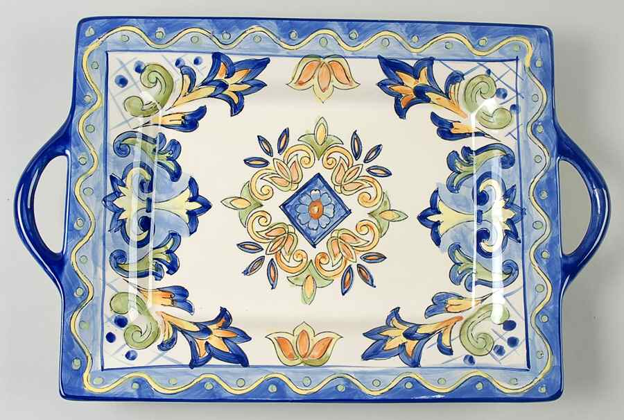 Blue Talavera 15" Rectangular Serving Platter by Maxcera Corp-1