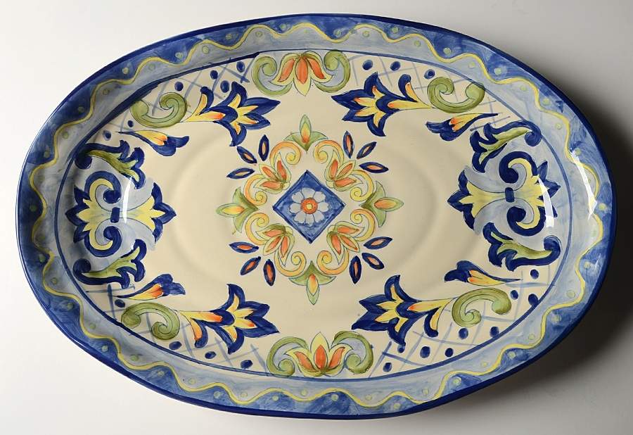 Blue Talavera 17" Oval Serving Platter by Maxcera Corp-1