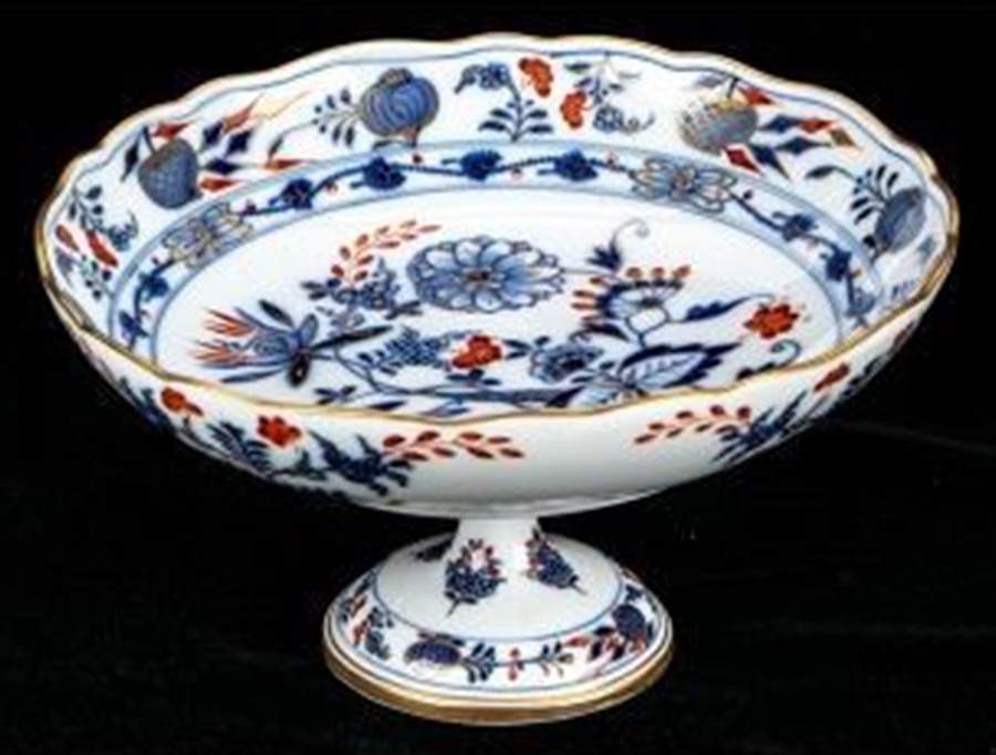 Blue Onion Rich Round Compote (Height X Width) by Meissen (Germany)-1