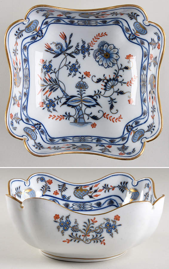 Blue Onion Rich 8" Square Vegetable Bowl by Meissen (Germany)-1