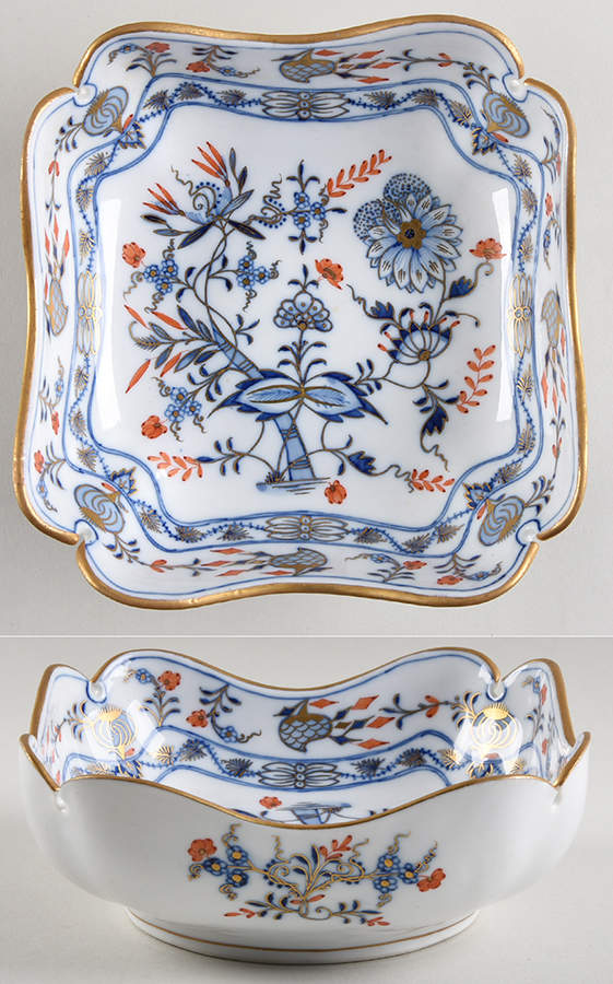 Blue Onion Rich 7" Square Vegetable Bowl by Meissen (Germany)-1