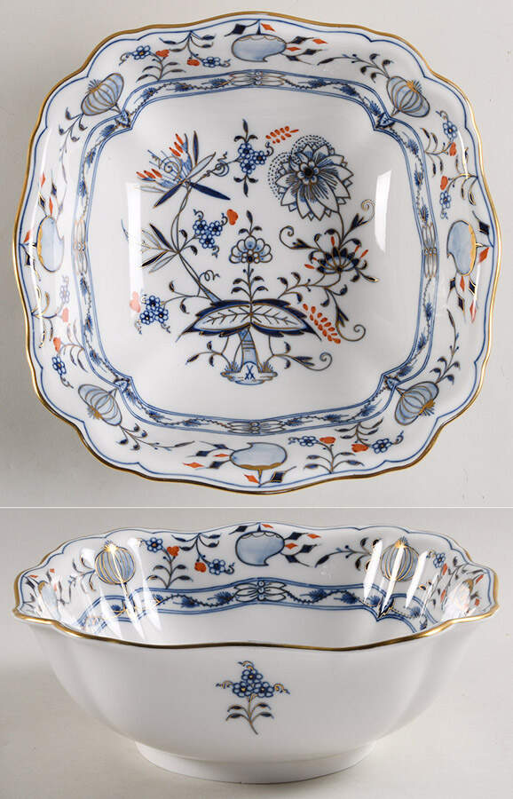 Blue Onion Rich 10" Square Vegetable Bowl by Meissen (Germany)-1
