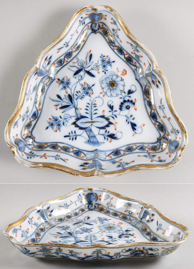Blue Onion Rich 9" Triangular Vegetable Bowl by Meissen (Germany)-1
