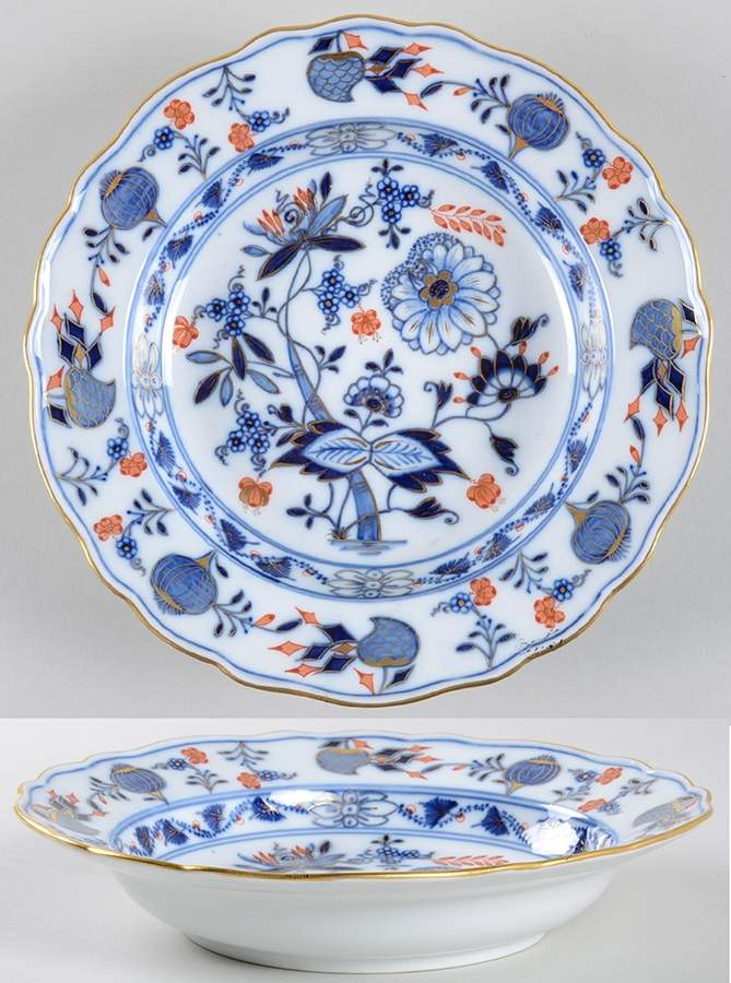 Blue Onion Rich Rim Soup Bowl by Meissen (Germany)-1