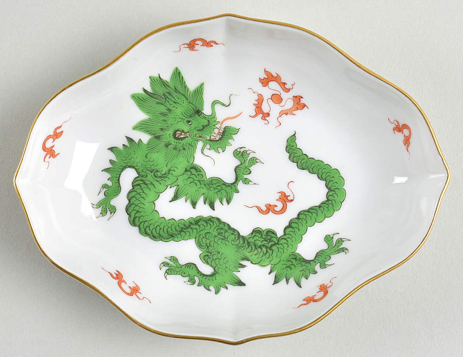 Ming Dragon Green (Ornate, No Band Border Silver Tray by Meissen (Germany)-1