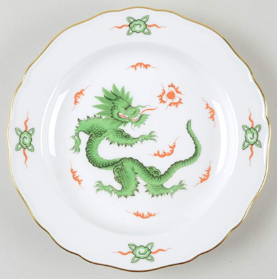 Ming Dragon Green (Ornate, No Band Border Salad/Dessert Plate by Meissen (Germany)-1