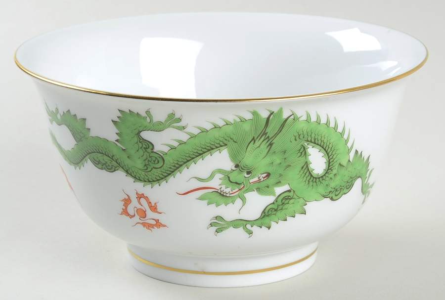 Ming Dragon Green (Ornate, No Band Border Coupe Cereal Bowl by Meissen (Germany)-1