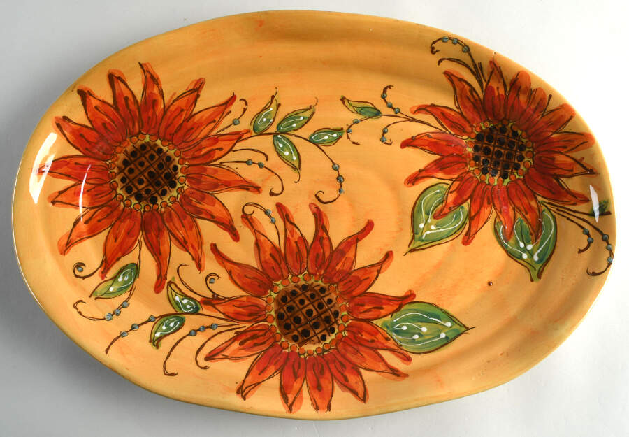 Golden Sunflower 17" Oval Serving Platter by Maxcera Corp-1