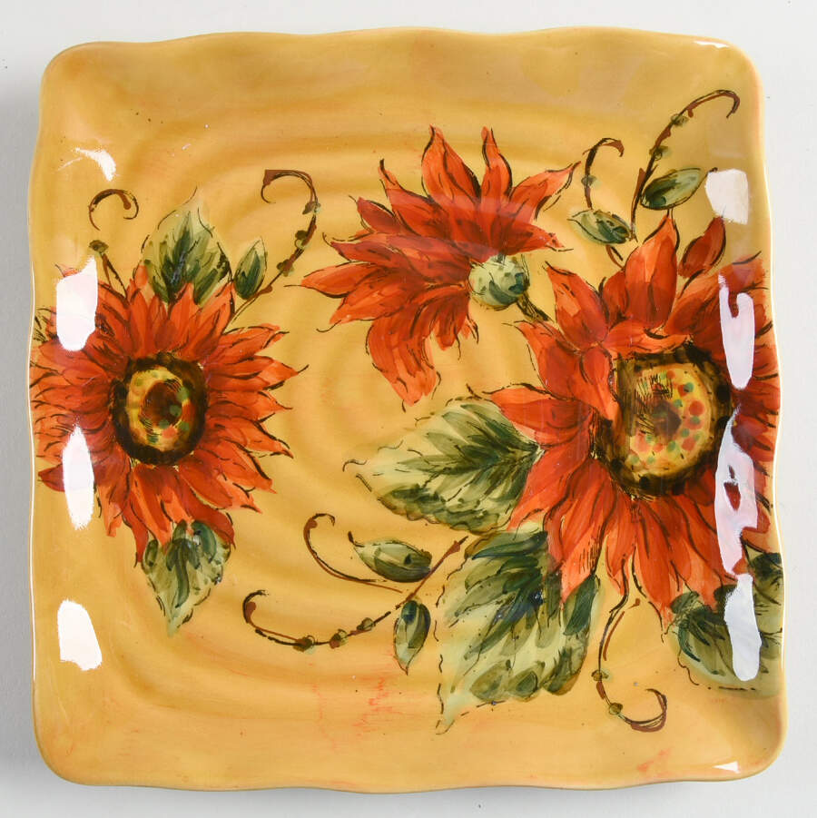 Golden Sunflower Square Salad Plate by Maxcera Corp-1