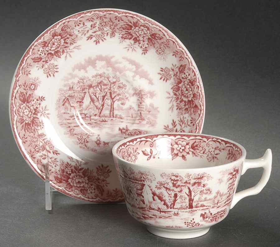 Edinburgh Red Flat Cup & Saucer Set by Alfred Meakin-1