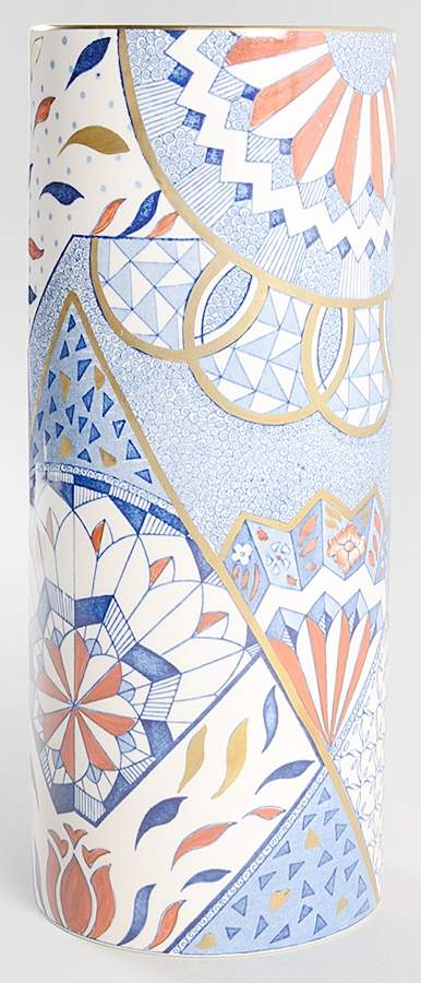 Applique Blue 10" Cylinder Vase by Mason's-1