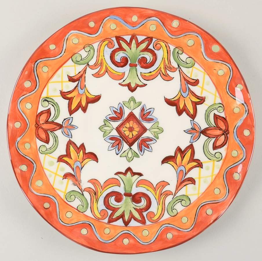 Orange Gold Talavera Dinner Plate by Maxcera Corp-1