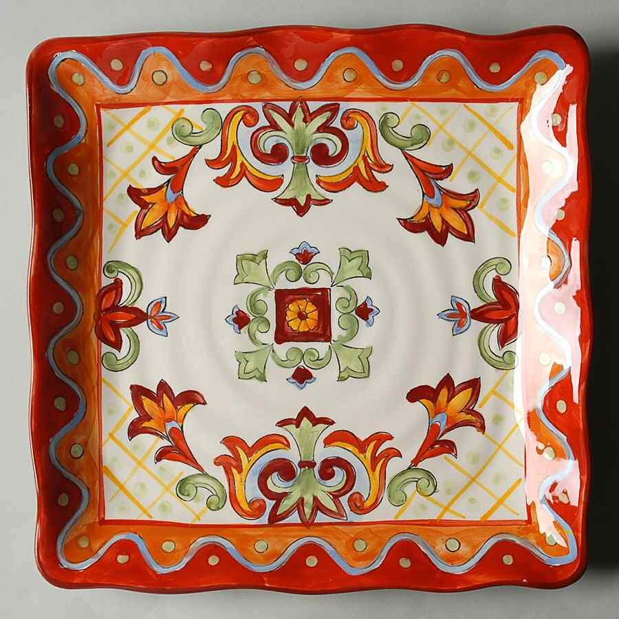 Orange Gold Talavera Square Dinner Plate by Maxcera Corp-1