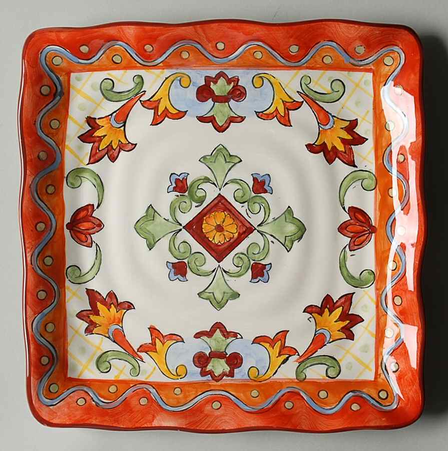 Orange Gold Talavera Square Salad Plate by Maxcera Corp-1