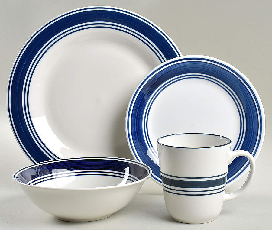 Casual Banded Cobalt Blue 4 Piece Place Setting by Mainstays-1