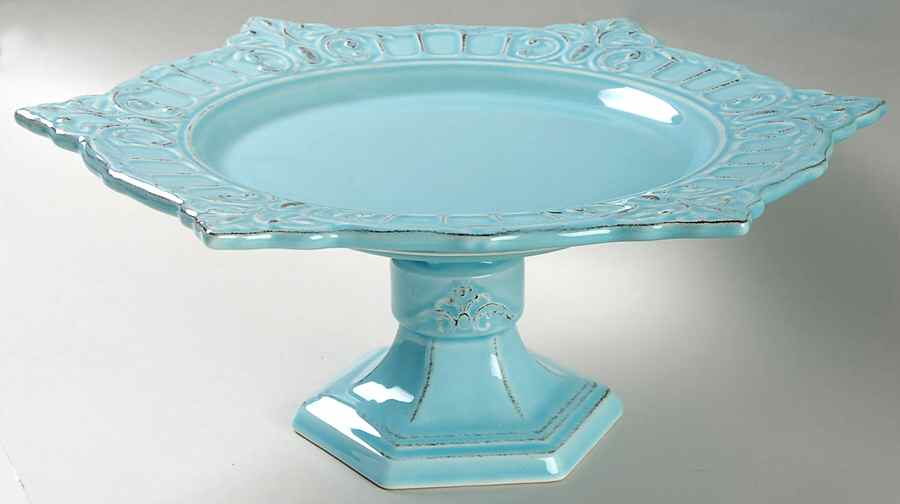 Venice Teal 13" Diameter Pedestal Cake Stand by Matceramica-1