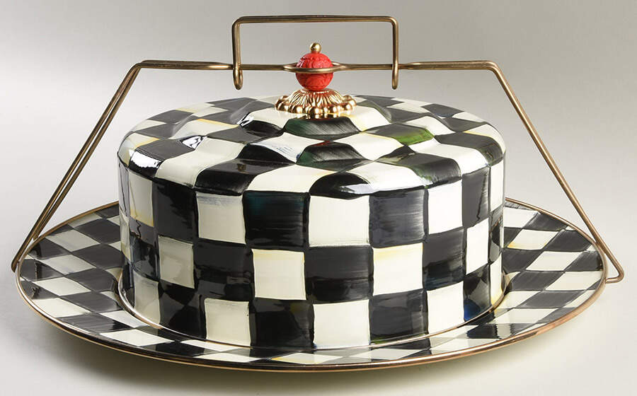 Courtly Check (Enamelware) Metal Cake Safe (16" Chop/Round Platter) & Lid with Carrier Handle by MacKenzie-Childs-1