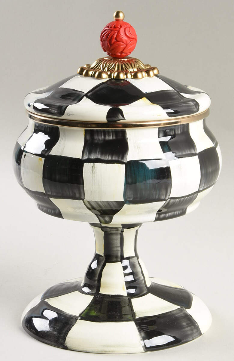 Courtly Check (Enamelware) Pedestal Candy Box with Lid by MacKenzie-Childs-1