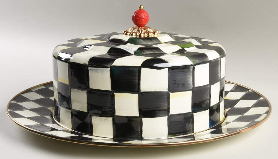 Courtly Check (Enamelware) Metal Cake Safe (16" Chop/Round Platter) & Lid by MacKenzie-Childs-1