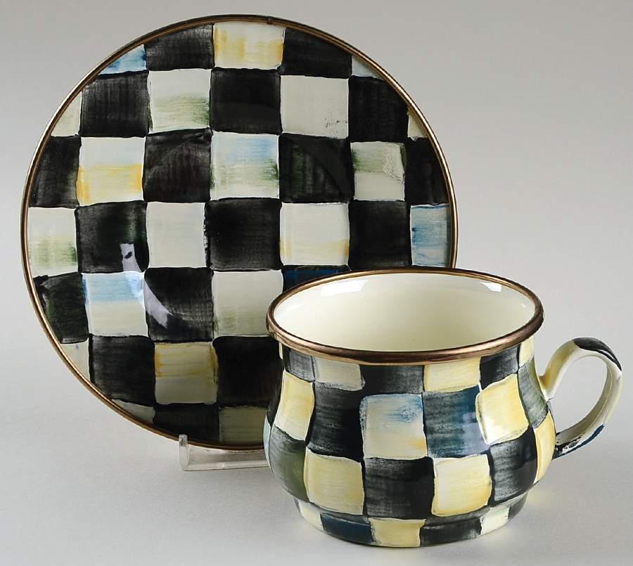 Courtly Check (Enamelware) Flat Cup & Saucer Set by MacKenzie-Childs-1