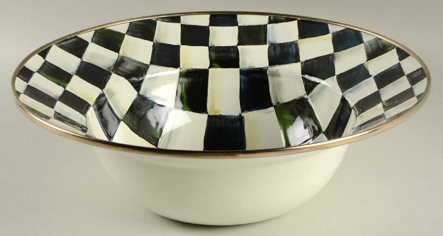 Courtly Check (Enamelware) 11" Large Metal Fruit Bowl by MacKenzie-Childs-1