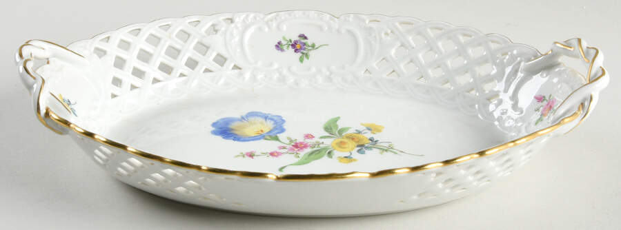 469 10" Oval Pierced Basket by Meissen (Germany)-1