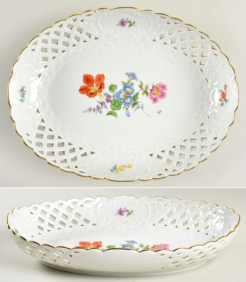 469 12" Pierced Oval Bowl by Meissen (Germany)-1