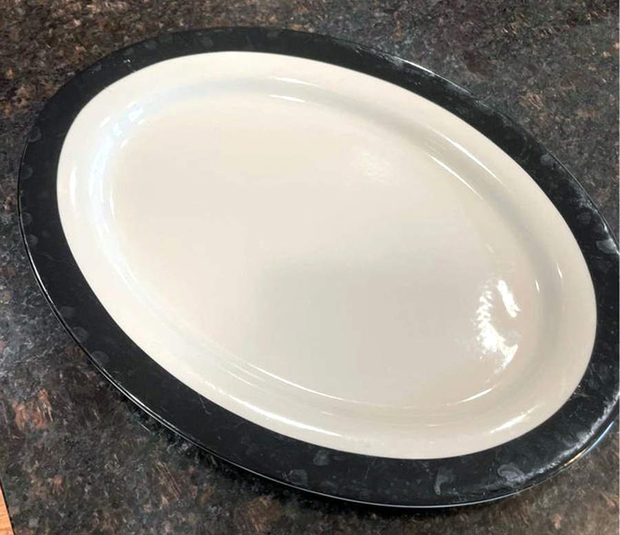 Classic Band Black 16" Oval Serving Platter by Martha Stewart-1