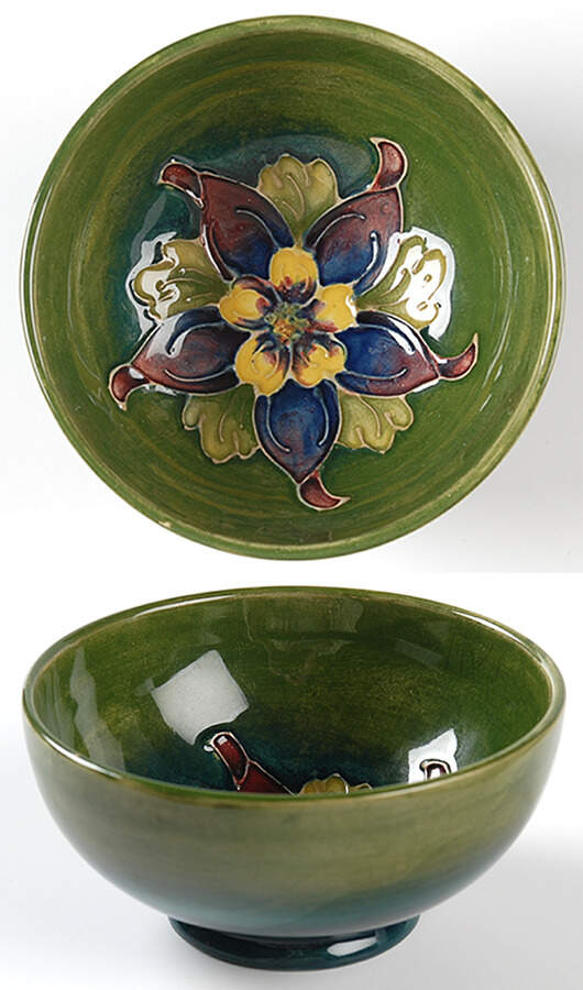 Columbine Green 4" Footed Bowl by Moorcroft-1