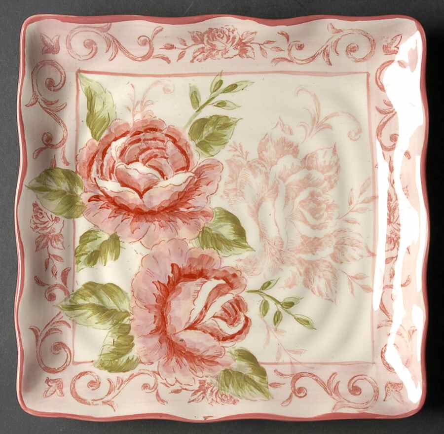 Victorian Toile Rose Square Salad Plate by Maxcera Corp-1
