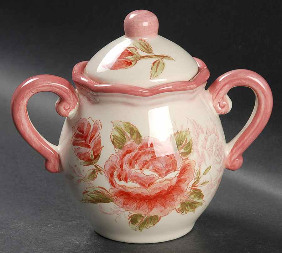 Victorian Toile Rose Sugar Bowl & Lid by Maxcera Corp-1