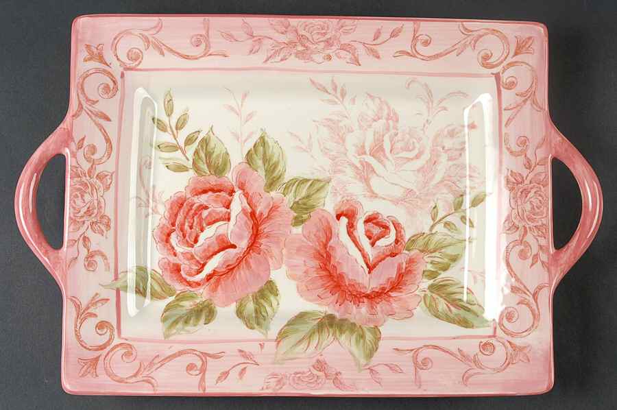 Victorian Toile Rose 15" Handled Tray by Maxcera Corp-1