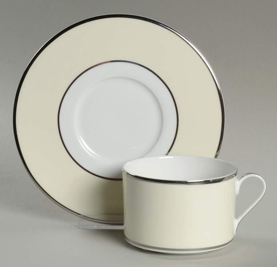 Color Studio Ivory and Platinum Flat Cup & Saucer Set by Mikasa-1