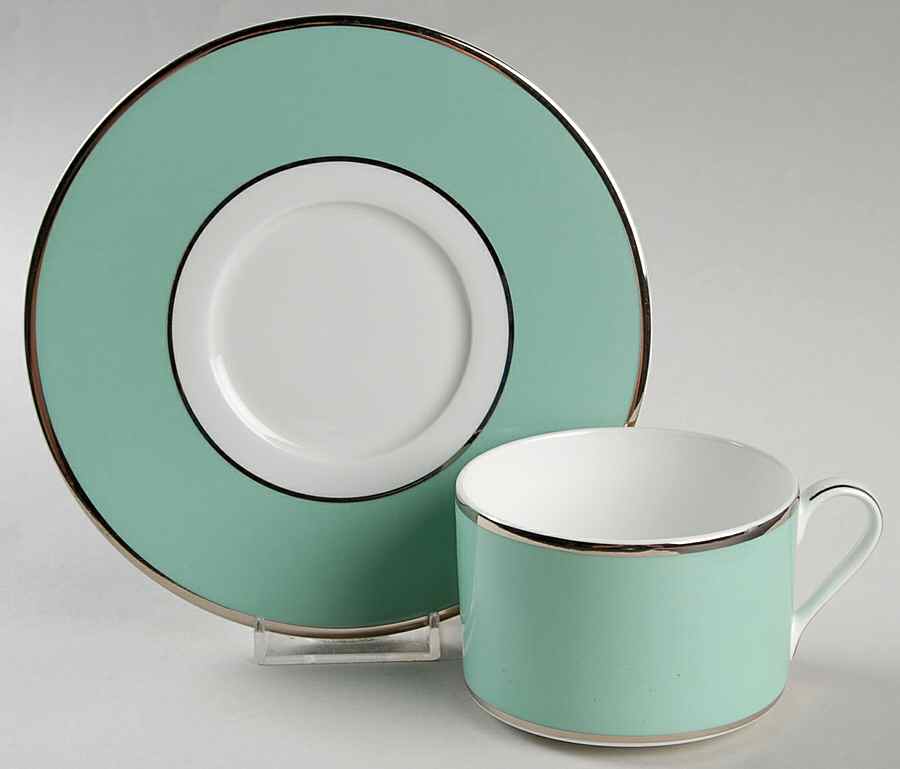 Color Studio Turquoise and Platinum Flat Cup & Saucer Set by Mikasa-1