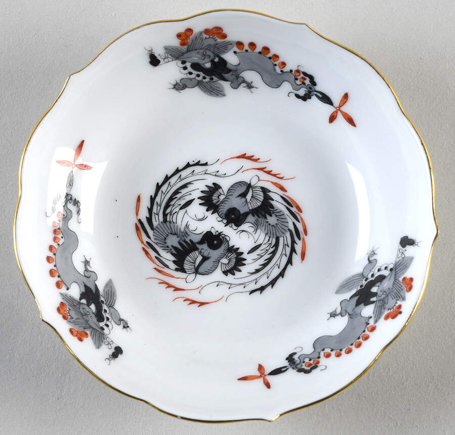 Dragon Black (Red Dot Accent) Saucer for Flat Demitasse Cup by Meissen (Germany)-1