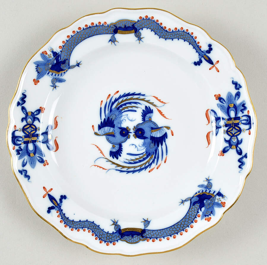 Dragon Blue (Red Dot Accent) Salad/Dessert Plate by Meissen (Germany)-1
