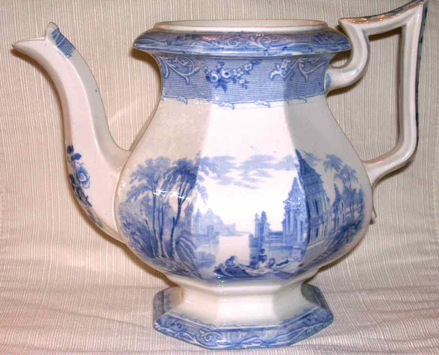 Rhine Scenery Blue Teapot No Lid by T J & J Mayer (England)-1
