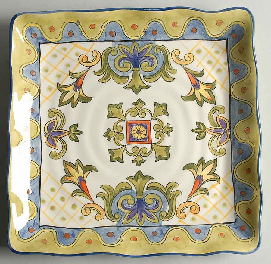 Green Talavera Rooster Square Dinner Plate by Maxcera Corp-1