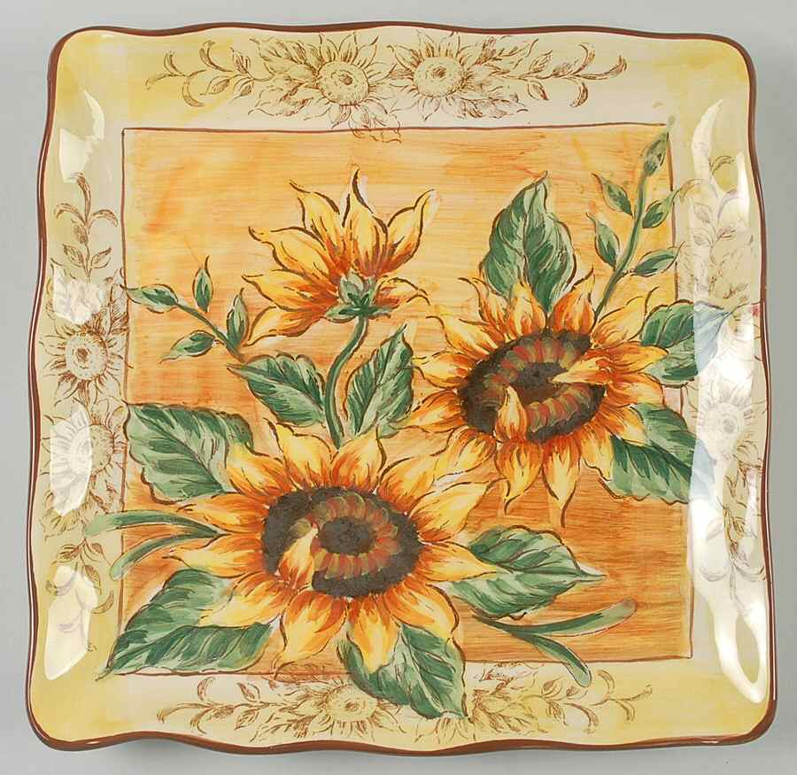 Toile Sunflower Square Dinner Plate by Maxcera Corp-1