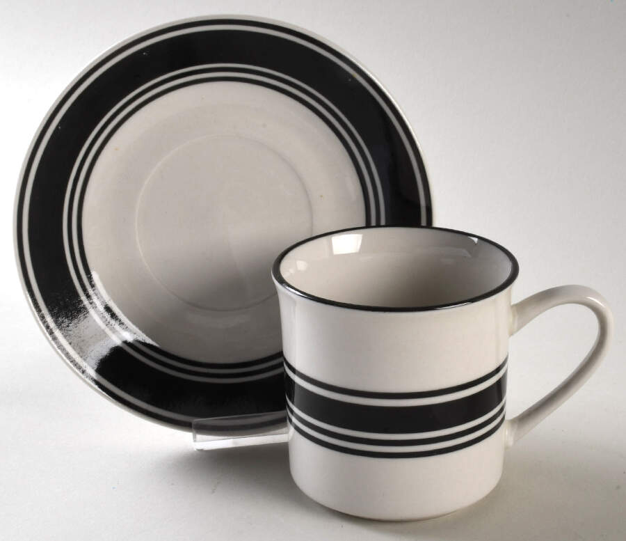 Casual Banded Black Flat Cup & Saucer Set by Mainstays-1