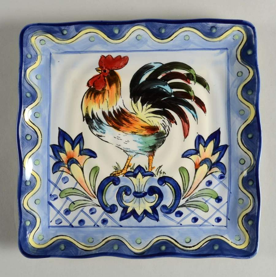 Blue Talavera Rooster Square Salad Plate by Maxcera Corp-1