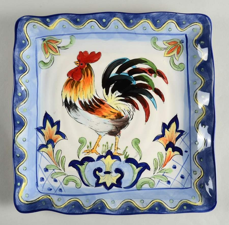 Blue Talavera Rooster Square Dinner Plate by Maxcera Corp-1