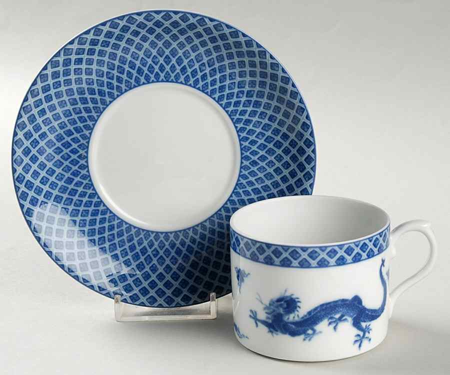 Blue Dragon (Blue Trim) Flat Cup & Saucer Set by Mottahedeh-1