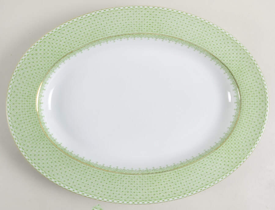 Green Apple Lace 15" Oval Serving Platter by Mottahedeh-1