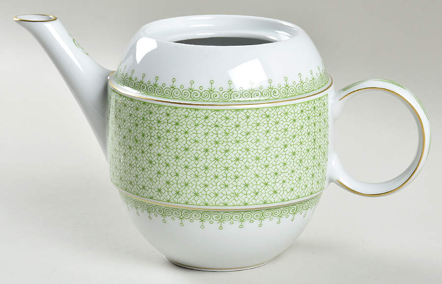 Green Apple Lace Tea for Two Teapot No Lid by Mottahedeh-1