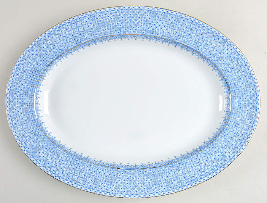 Cornflower Blue Lace 15" Oval Serving Platter by Mottahedeh-1