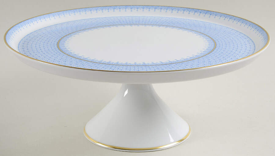 Cornflower Blue Lace 11" Diameter Pedestal Cake Stand by Mottahedeh-1