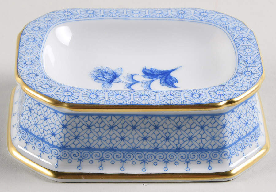 Cornflower Blue Lace Rectangular Master Salt Dip by Mottahedeh-1