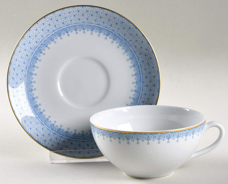 Cornflower Blue Lace Tea for Two Cup & Saucer Set by Mottahedeh-1