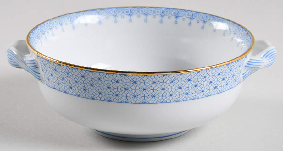 Cornflower Blue Lace Flat Cream Soup Bowl by Mottahedeh-1